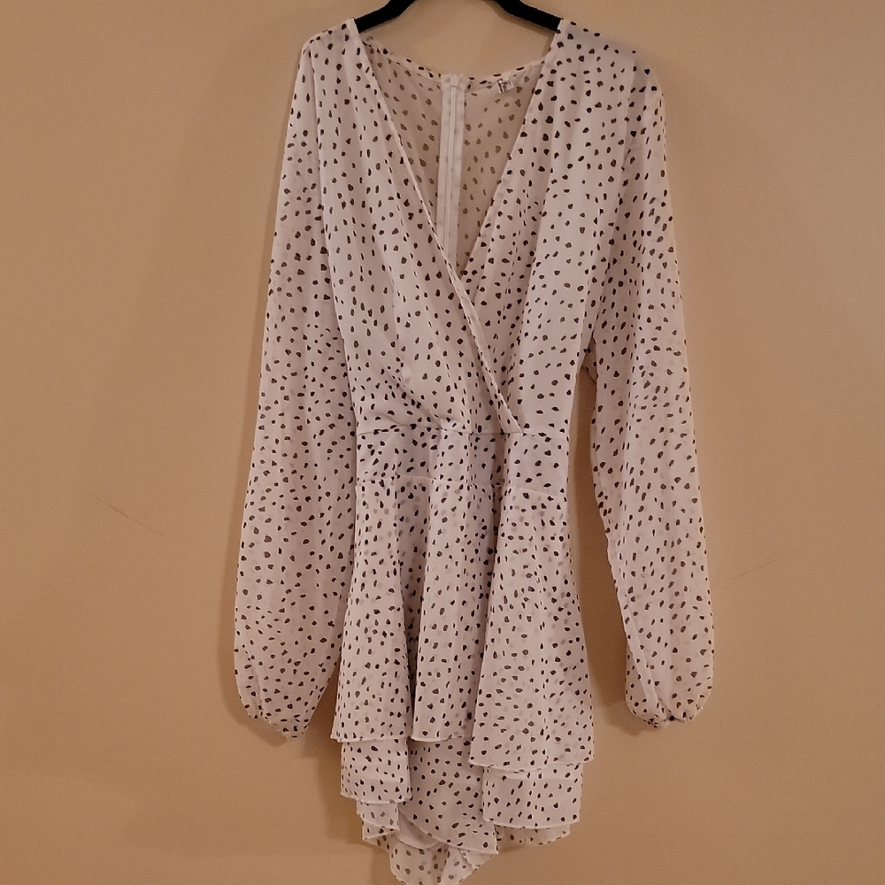 White Polka Dot Long Sleeve Dress